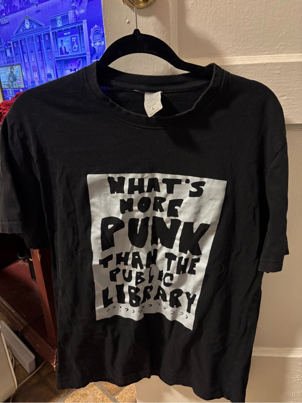 Black Graphic Tee with White Slogan